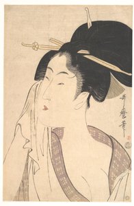 Vrouw ontspant na haar bad, 1790s door Kitagawa Utamaro
